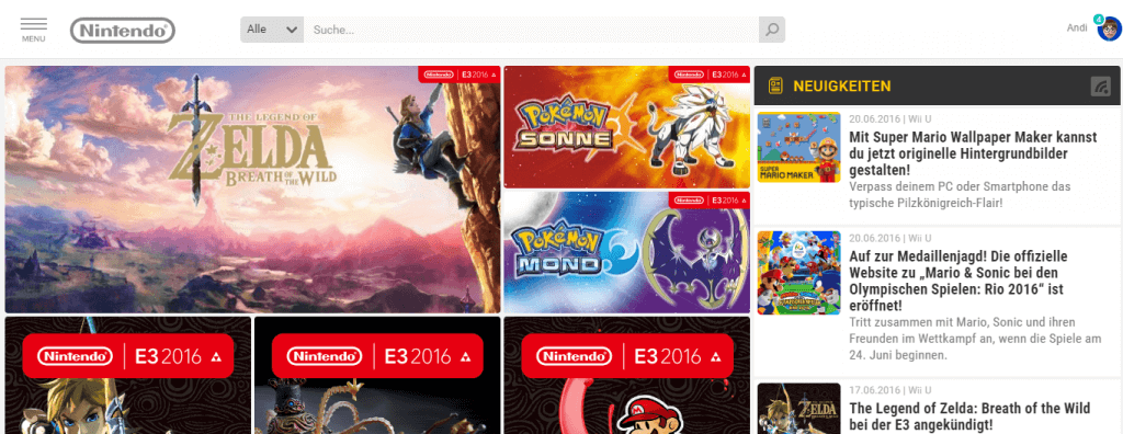 Nintendo-Homepage Juni 2016 Teaser
